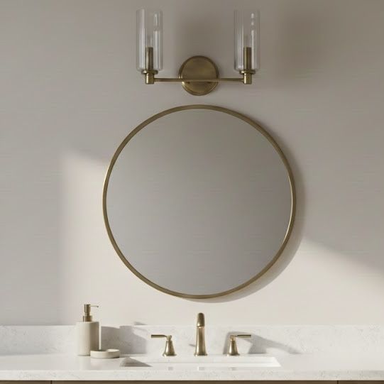 Regal Double Light Vanity With Clear Ribbed Satin - Antique Brass / Clear