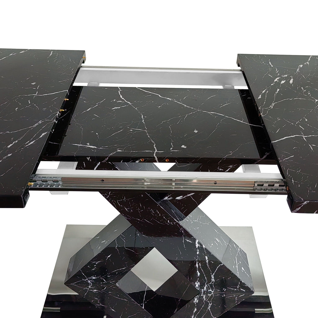 Modern Rectangle Dining Table with Stretchable Top and X Shape Legs - White or Black