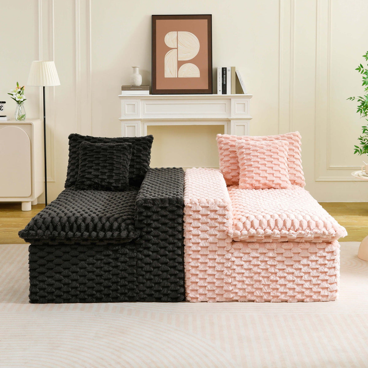 Multifunctional 4-Seater Stationary Sofa with Adjustable Layout - Pink & Black