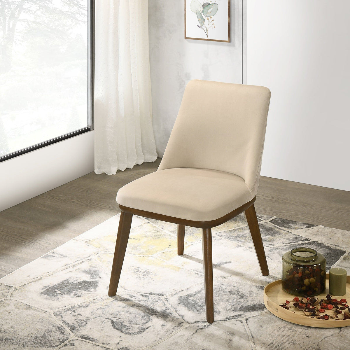 Mid-Century Dining Chair Set of 2 with Solid Wood Frame - Blue or Beige