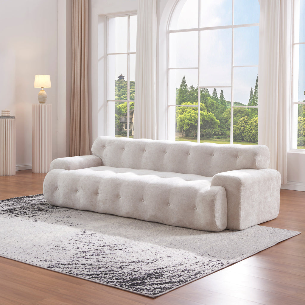 88 in. Cloud 3 Seater Chenille Sofa with Button Tufted Upholstery - Neutral