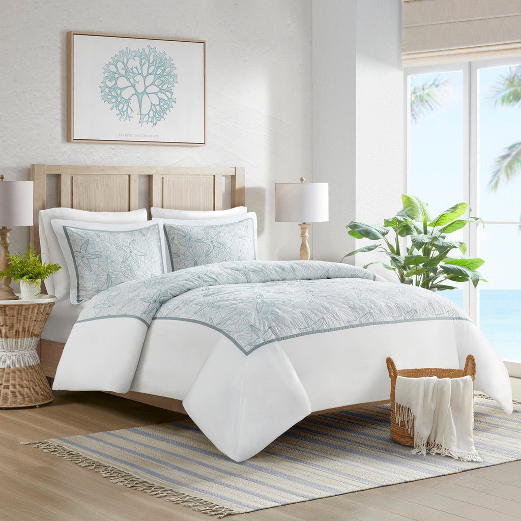 White King Duvet Cover Mini Set with Seashell Embroidery