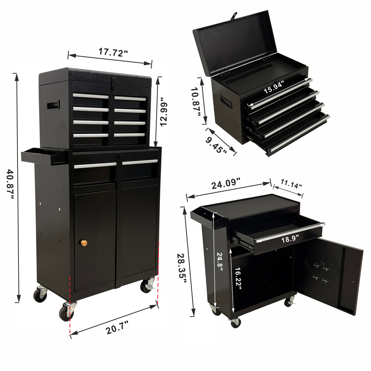 5-Drawer Rolling Tool Chest with Lockable Wheels - Black