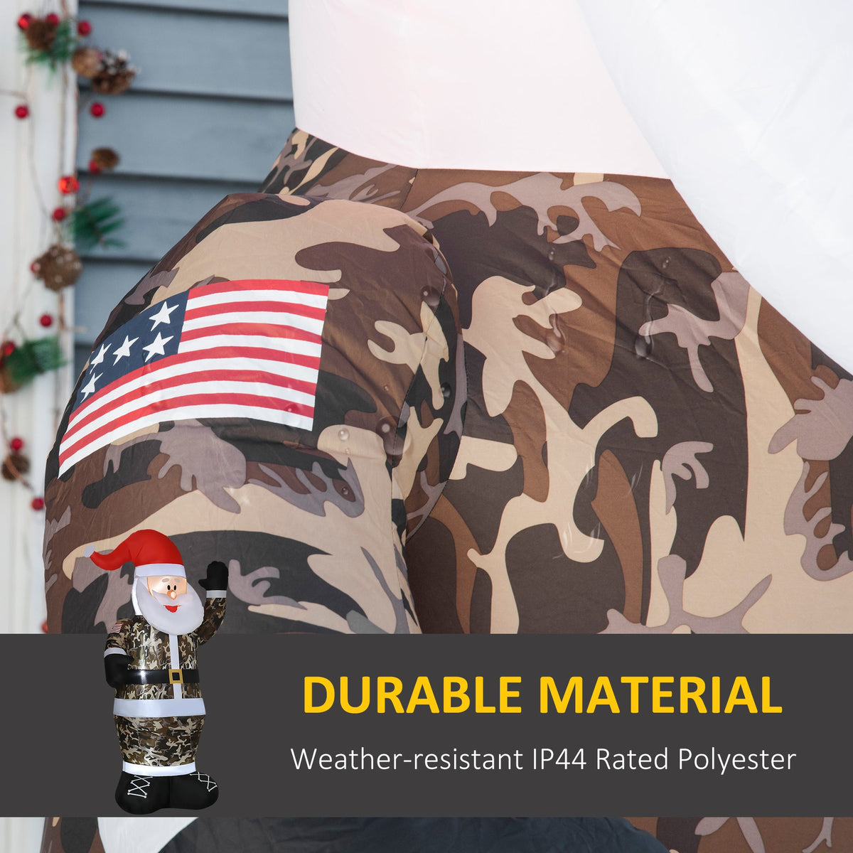 8' Camouflage Santa Christmas Inflatable with LED Lighting - Green
