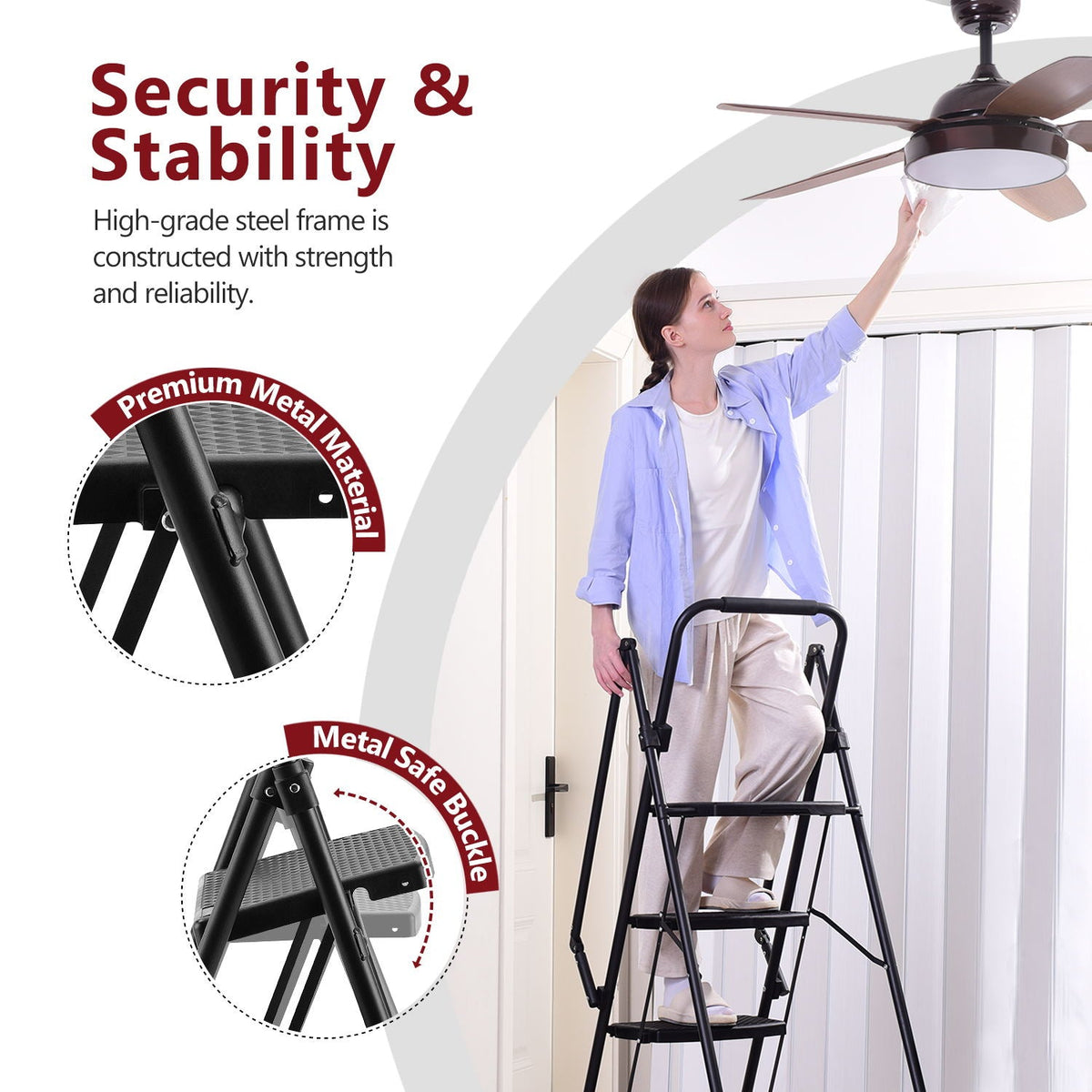 Four Step Ladder with Anti-Slip Pedals - Steel