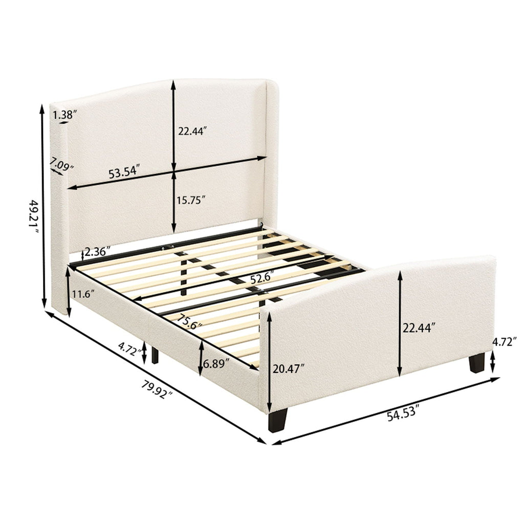 Platform Bed Frame with Tall Headboard and High Footboard - White or Gray