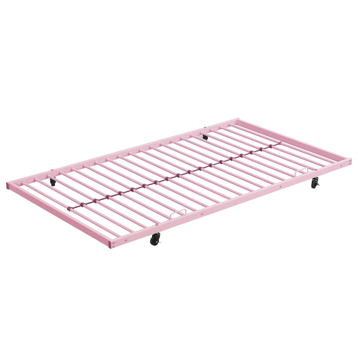 Twin Over Twin Bunk Bed with Trundle - Sturdy Metal Frame - Pearl Silver, White, or Pink
