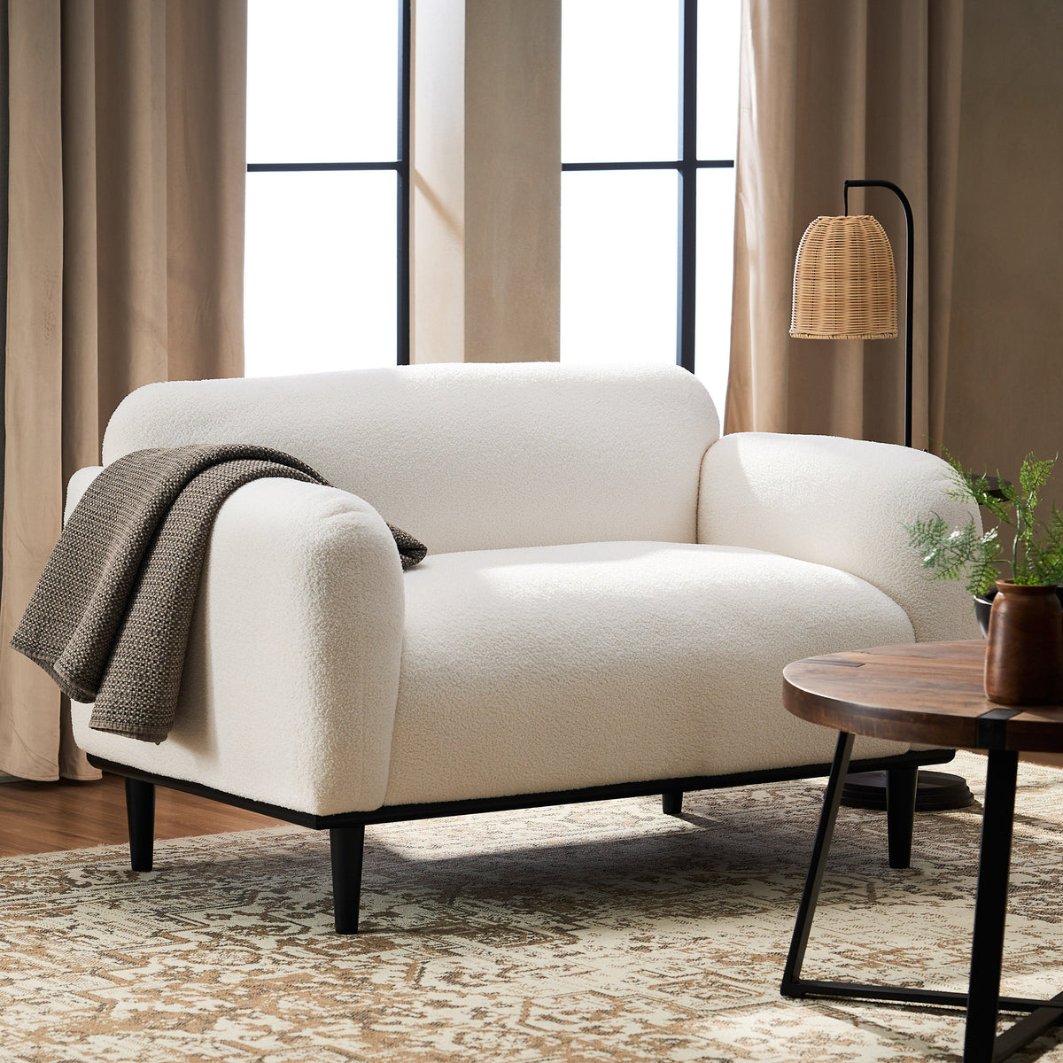 Bouclé Fabric Loveseat Sofa with Birch Wood Legs - 50 Inch