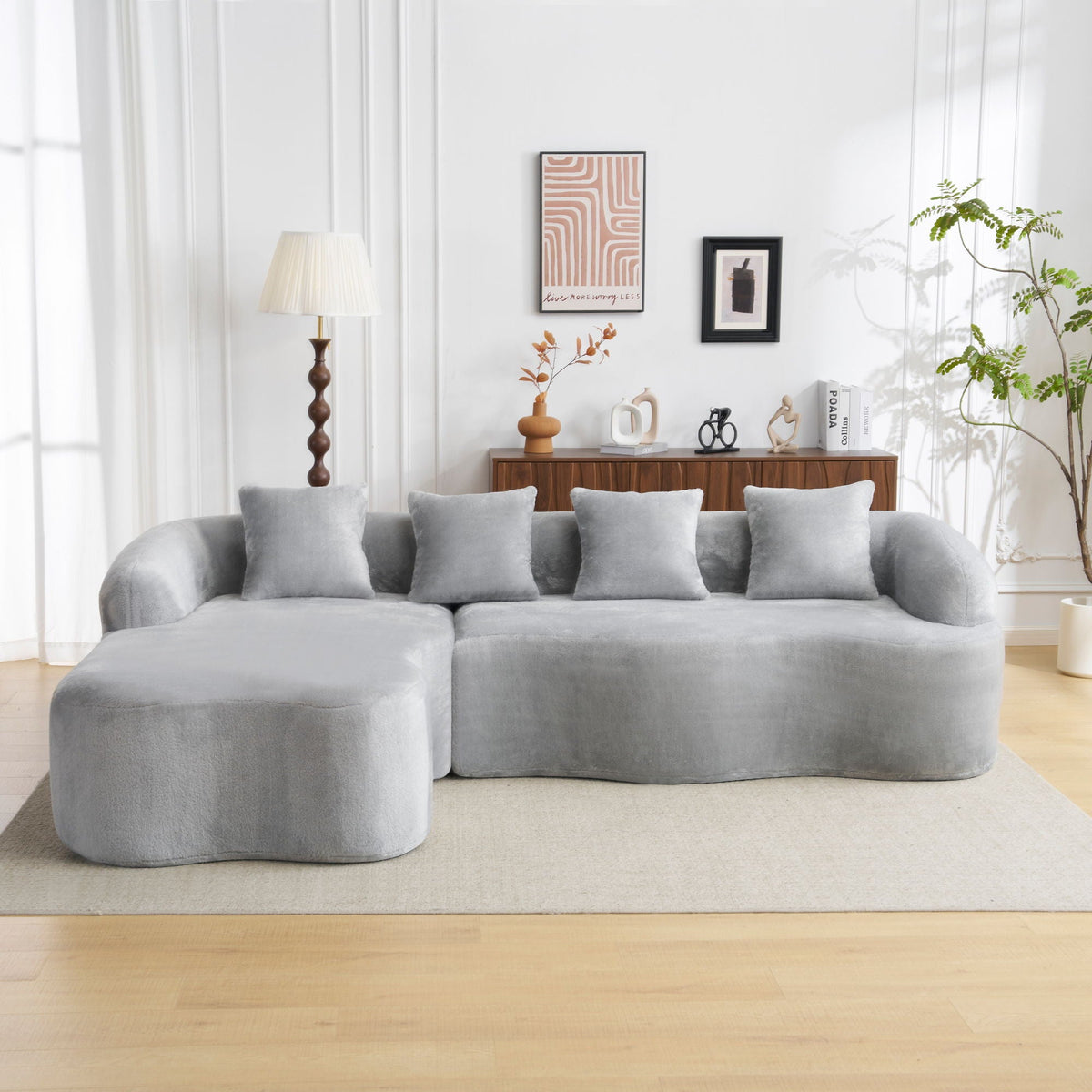 Modular L-Shape Sectional Sofa with Curved Chaise - Green, Beige, Gray