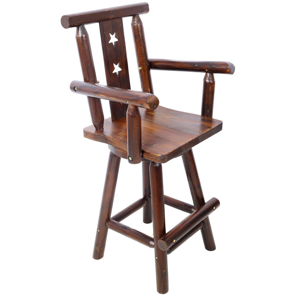 Rustic Tall Bistro Chair with Decorative Star Backrest and Footrest - Brown