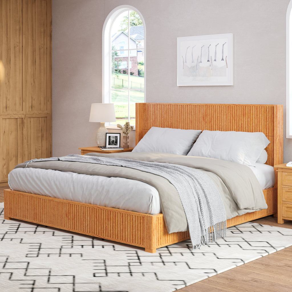 Solid Wood Platform Bed Frame with Headboard - King Size