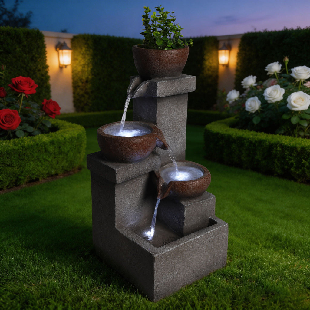 LED Waterfall Fountain Outdoor with LED Lighting - Gray
