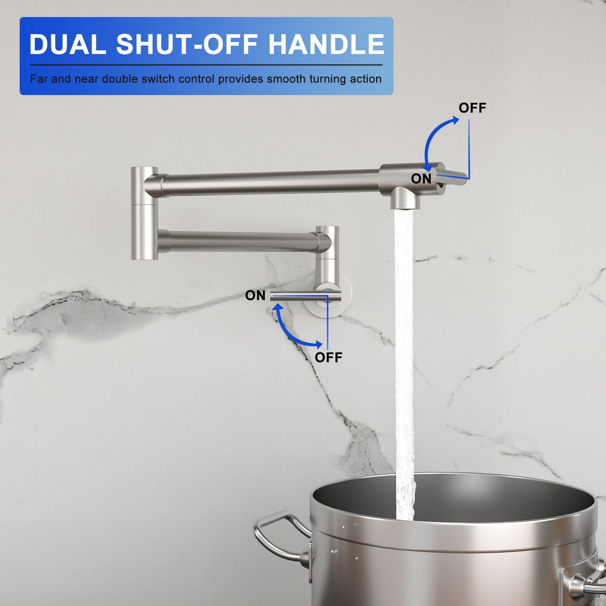 Wall Mount Pot Filler Faucet with Dual Handles - Brushed Nickel