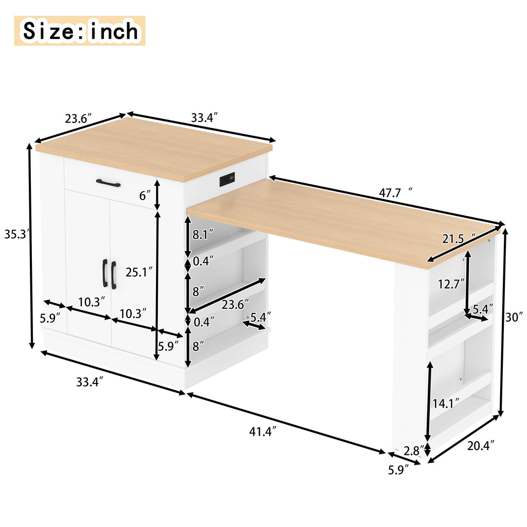 Extendable Island Console with Drawers and Cabinet - White or Black