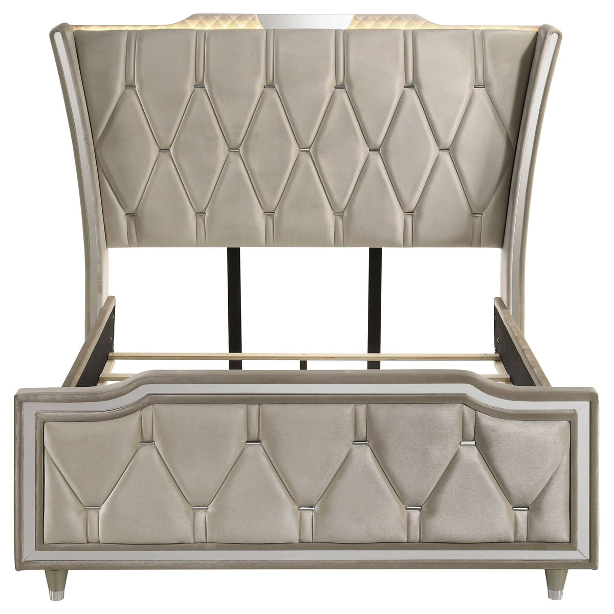 Lorient Queen LED Upholstered Wingback Bed Ivory and Camel