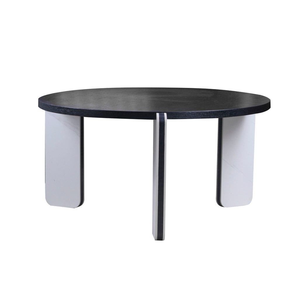 Round Coffee & End Table Set with Sintered Stone Legs - Black