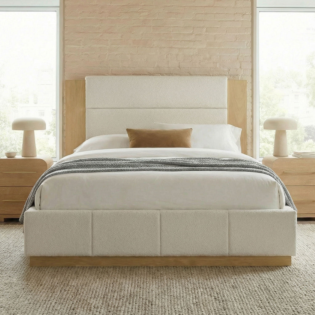 Modern Upholstered Platform Bed with Extended Headboard - Queen or King