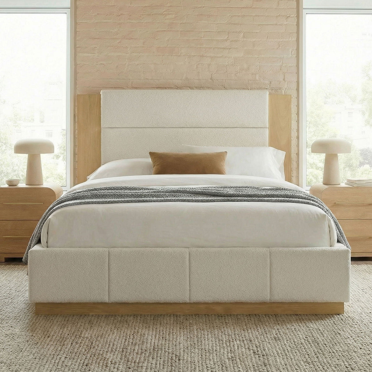 Modern Upholstered Platform Bed with Extended Headboard - Queen or King