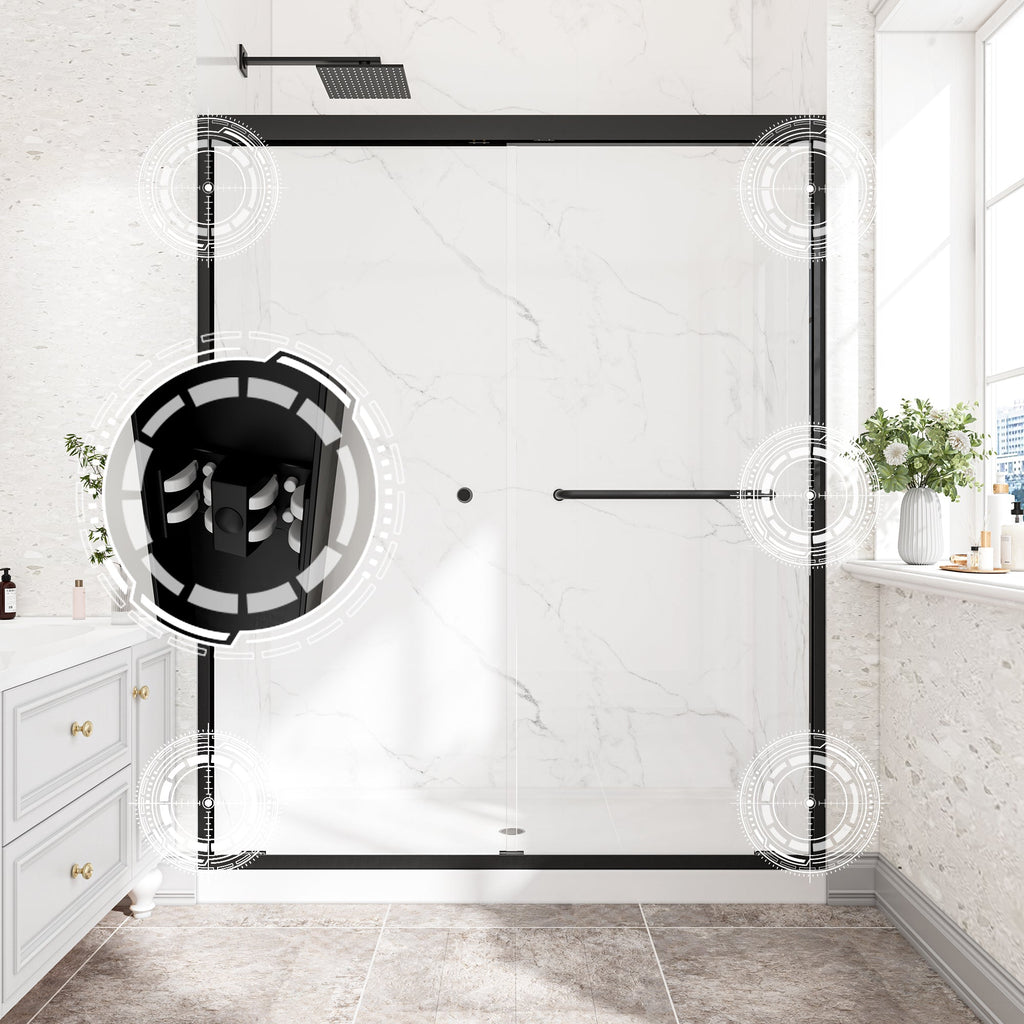 Matte Shower Door with Tempered Glass - Matte Black