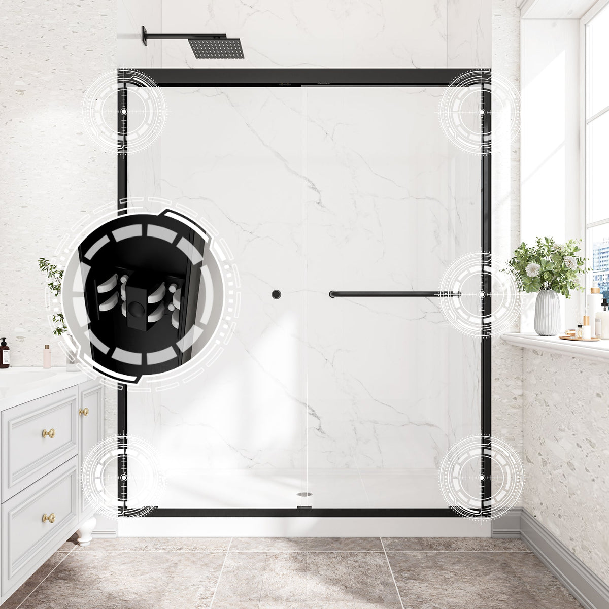 Matte Shower Door with Tempered Glass - Matte Black