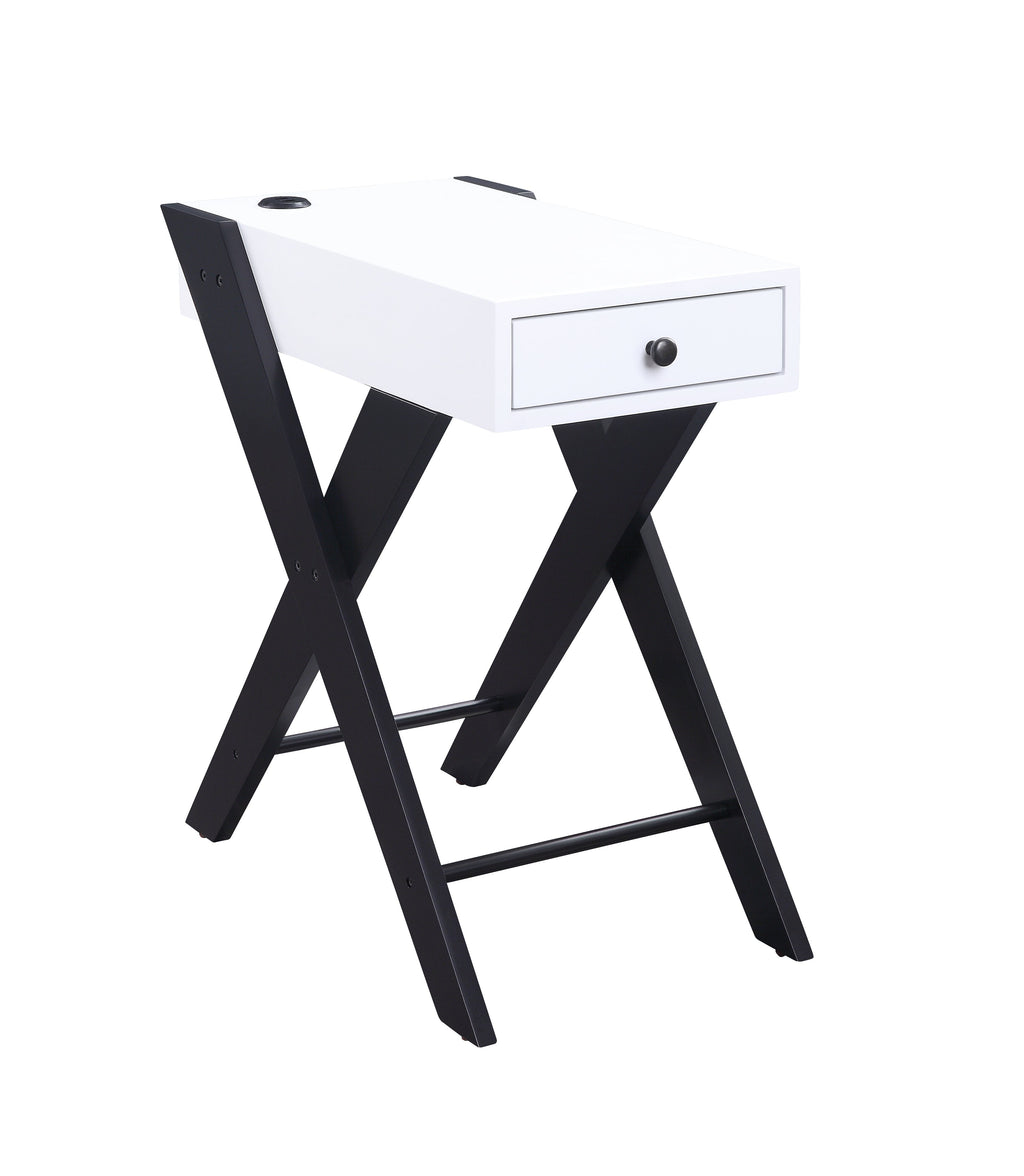 Modern Accent Table with USB Port and Drawer - White/Black