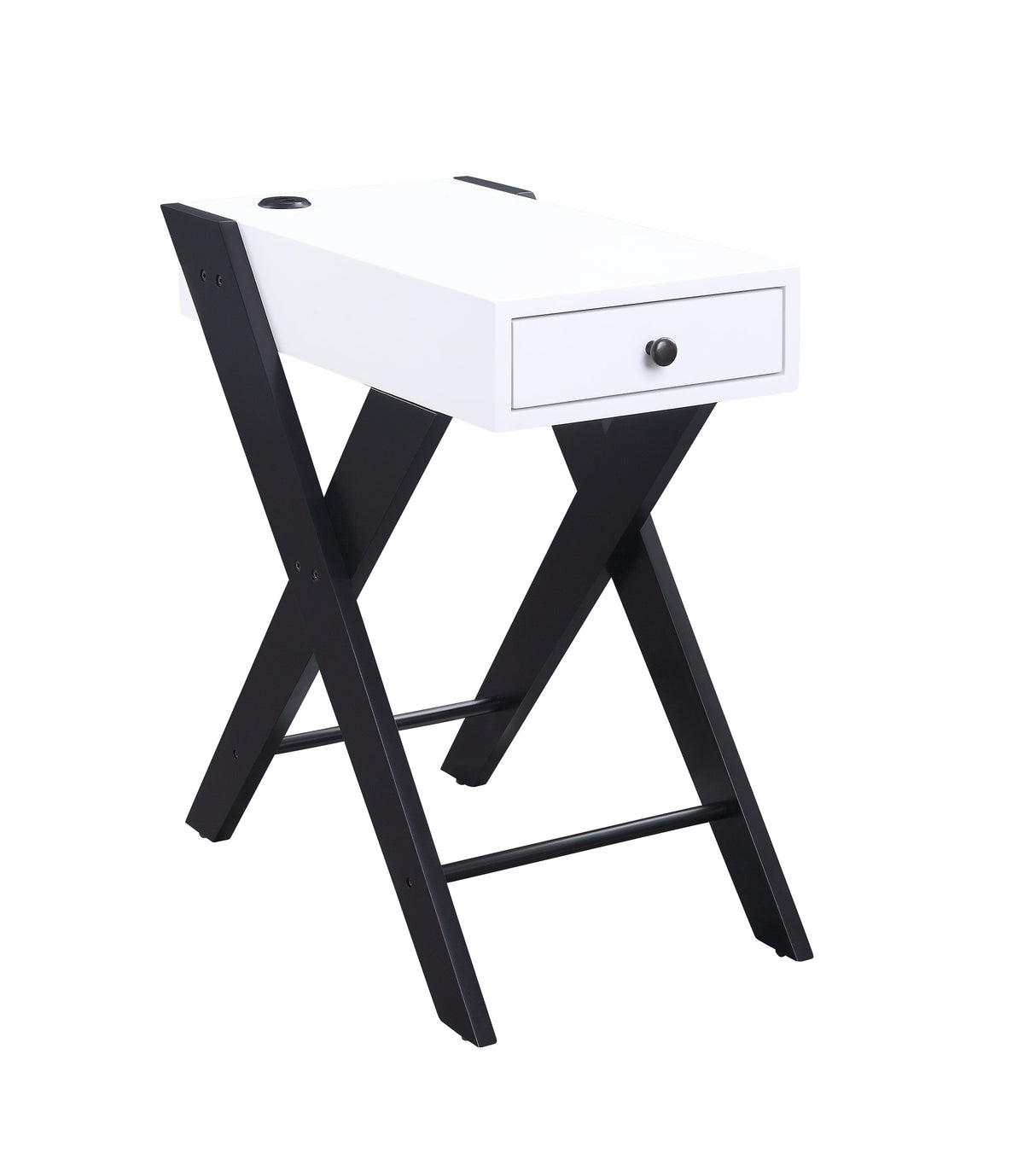 Modern Accent Table with USB Port and Drawer - White/Black
