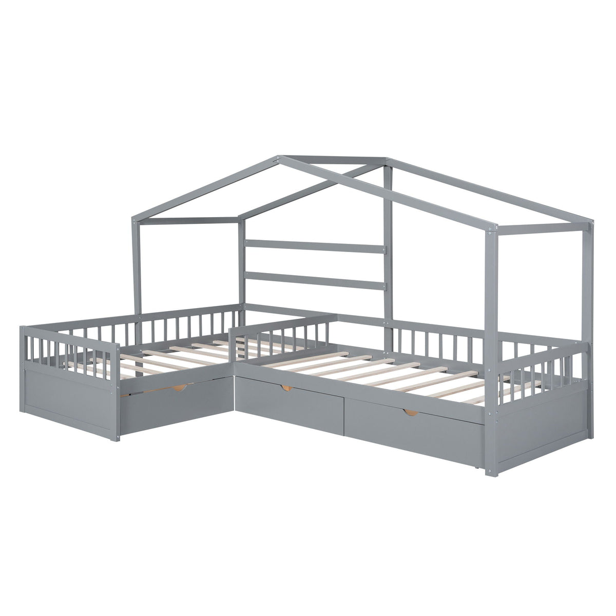L Shape Twin Platform Bed with 3 Storage Drawers - Dark Gray or White