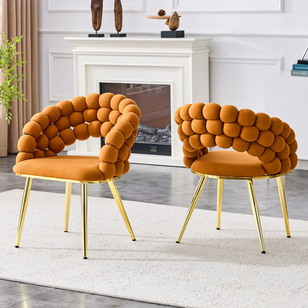 Ball Chain Bubble Dining Chair Set with Sculptural Backrest - Dark Gray, Beige, Orange