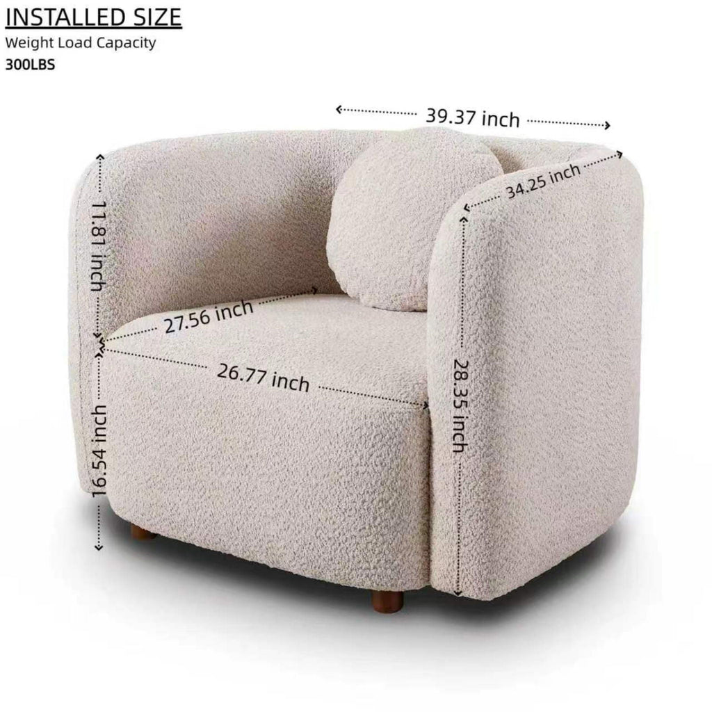 Japandi Style Accent Square Chair with Solid Wood Legs - Beige or White