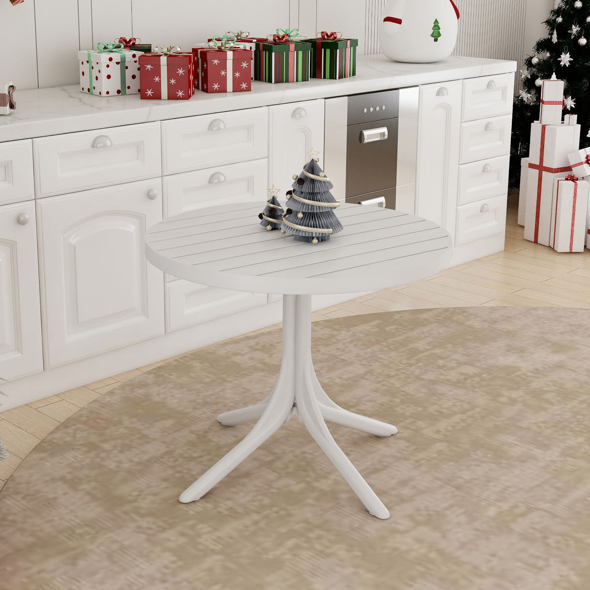 Modern Round Dining Table with Waterproof, UV-Resistant Finish - White