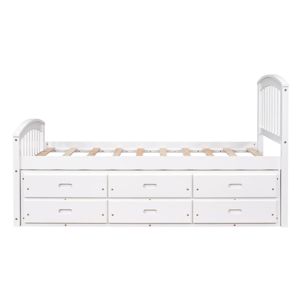 Solid Wood Twin Storage Bed with 6 Drawers - Multiple Colors