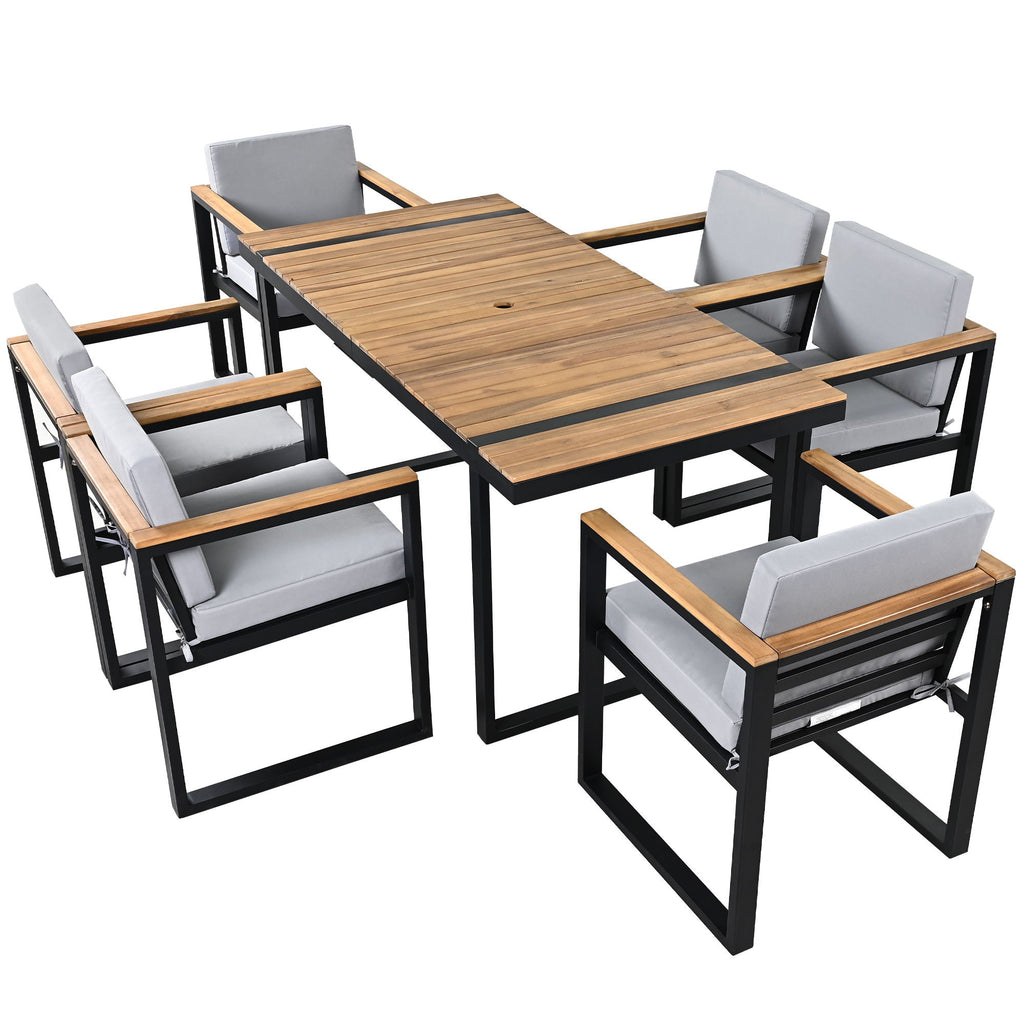 7 Piece Outdoor Dining Set with Removable Cushions - Gray or Beige
