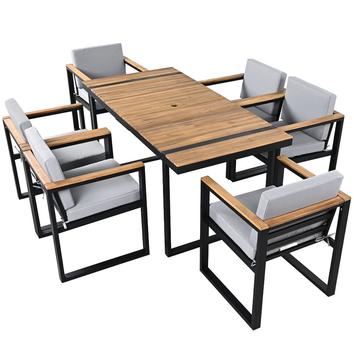 7 Piece Outdoor Dining Set with Removable Cushions - Gray or Beige