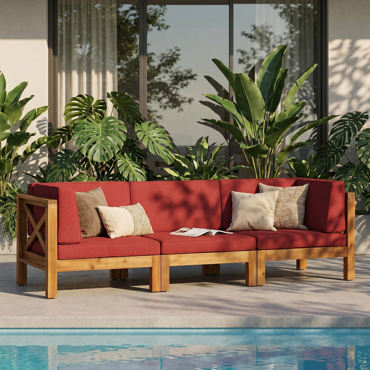 Brava X-Back 3 Seater Outdoor Sectional Sofa Set with Water-Resistant Cushions - Multicolor