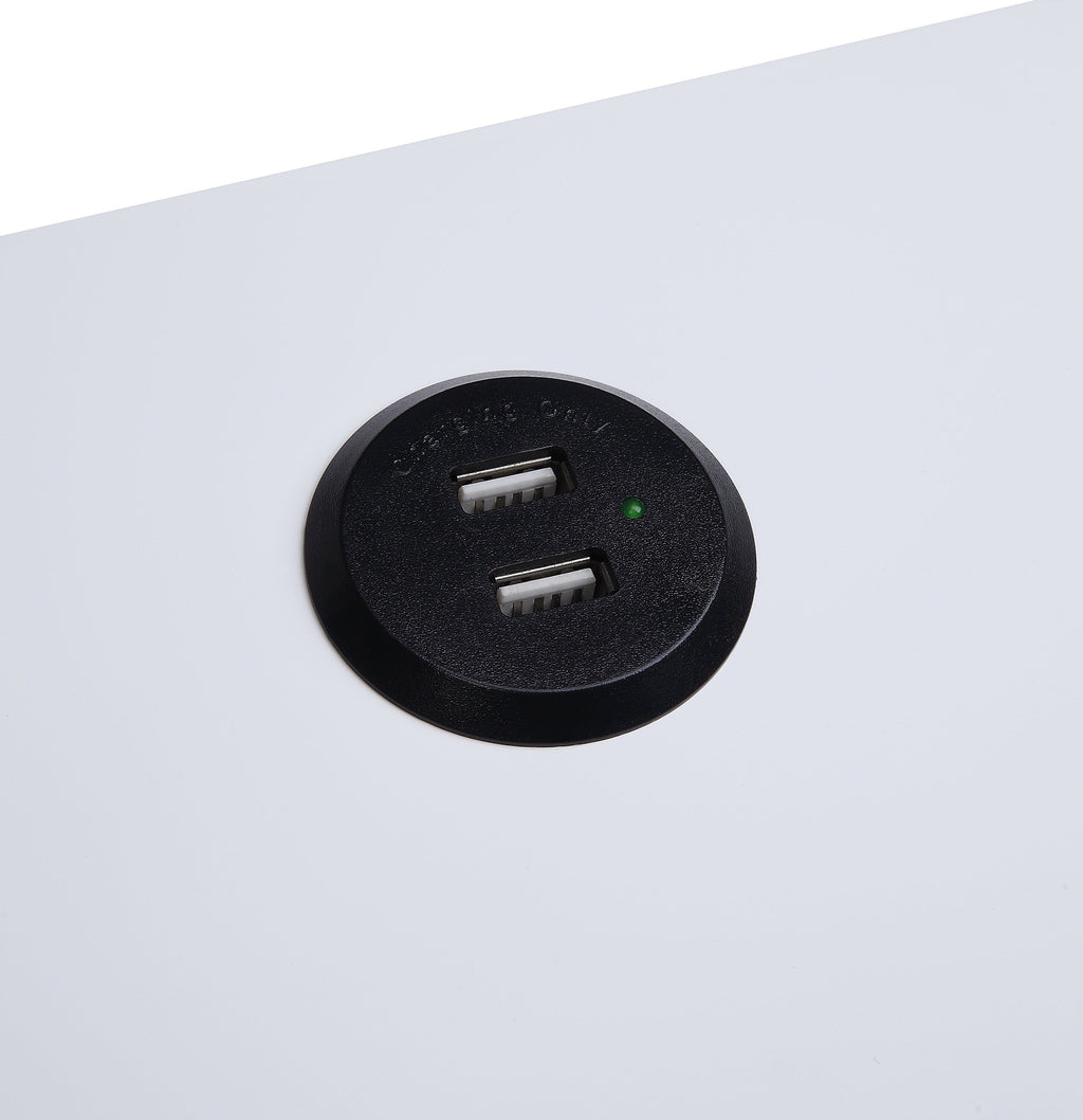 Modern Accent Table with USB Port and Drawer - White/Black