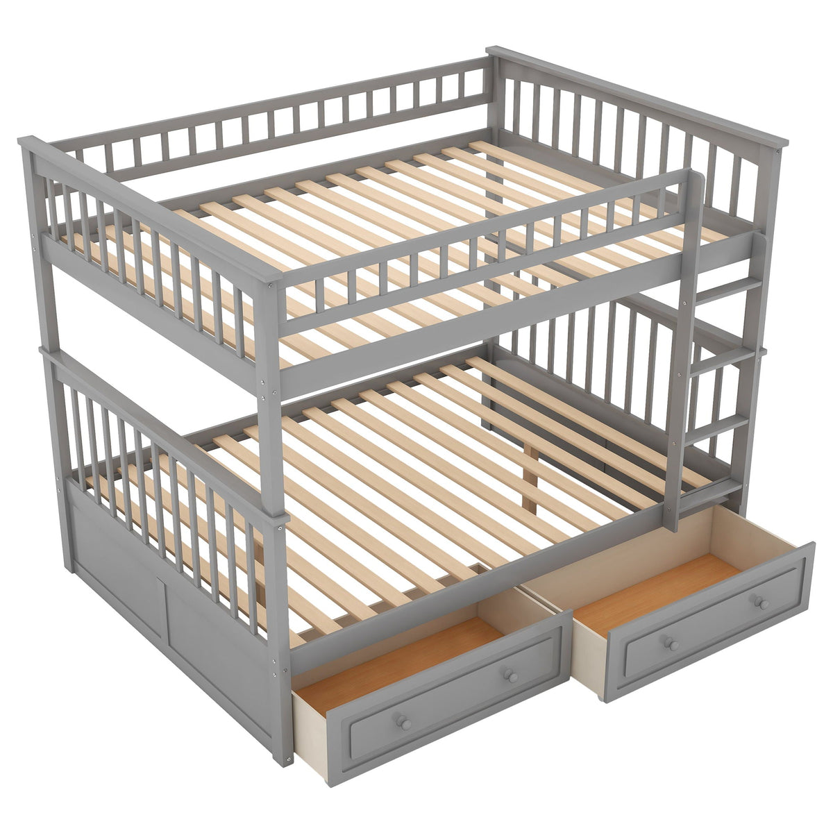 Convertible Bunk Bed With Drawers - Solid Wood with Storage - White, Dark Brown or Dark Gray