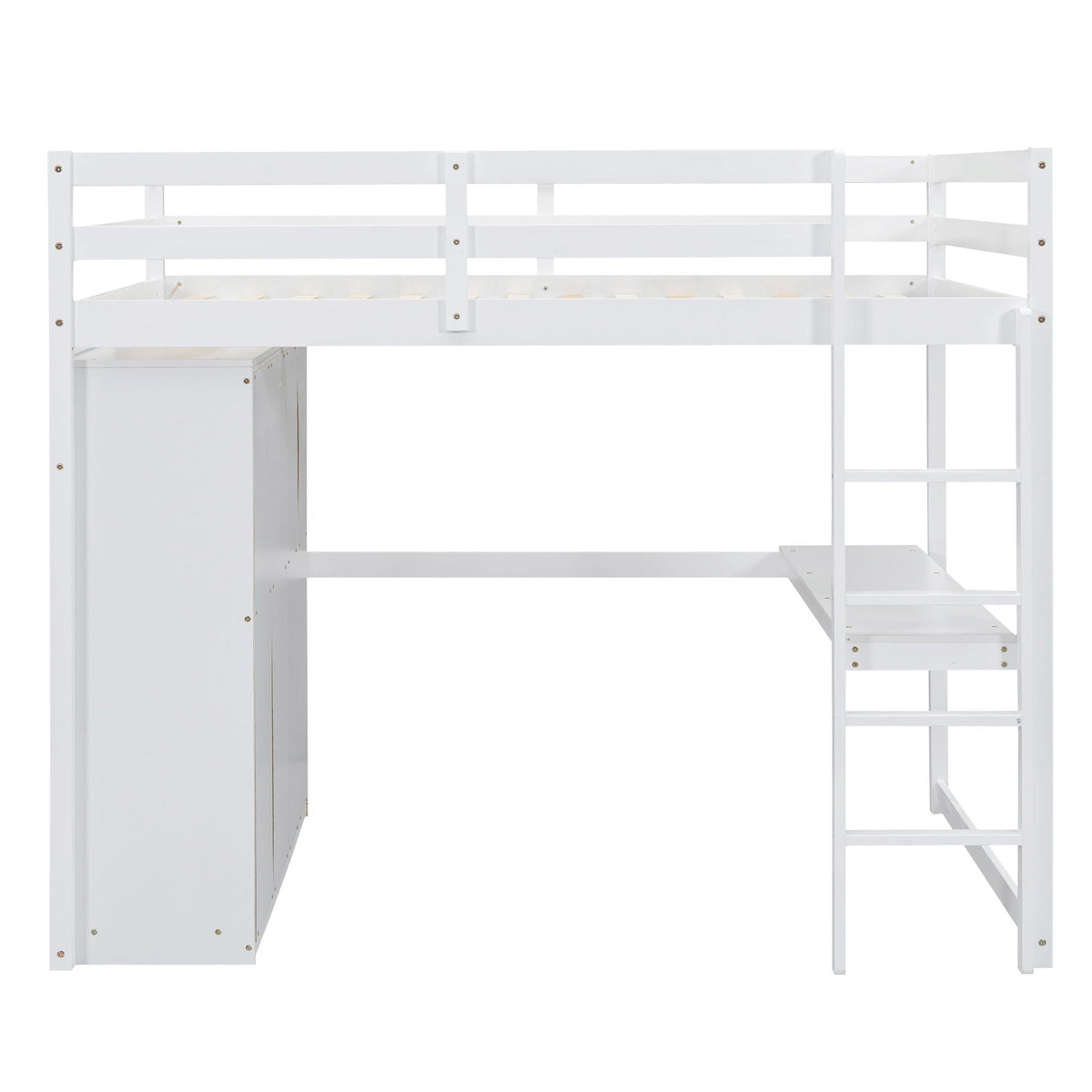 Full Size Loft Bed with Built-In Wardrobe, Shelves, and Drawers - White or Dark Gray