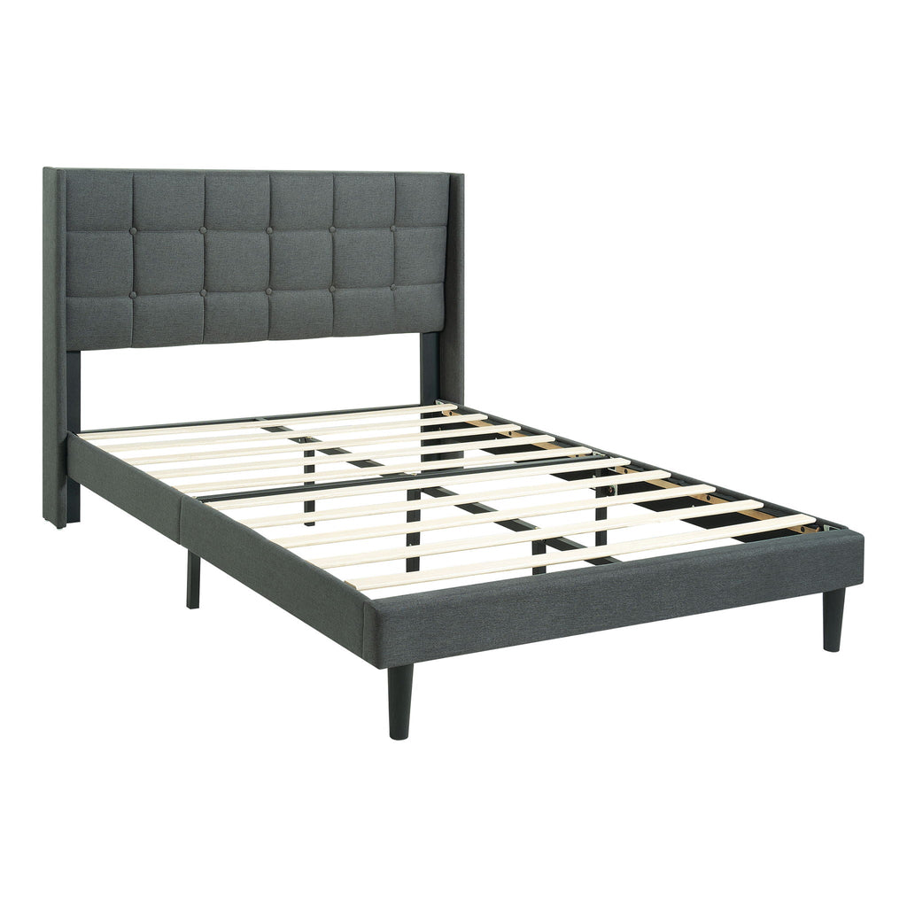 Queen Size Upholstered Platform Bed Frame with Button Tufted Linen Headboard - Dark Gray