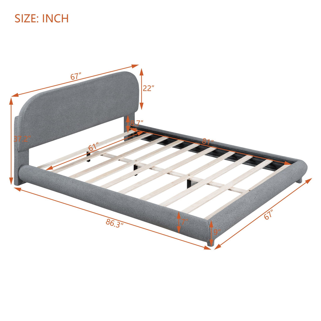 Upholstered Platform Bed with Curve-Shaped Frame - Teddy Fleece - Beige or Dark Gray