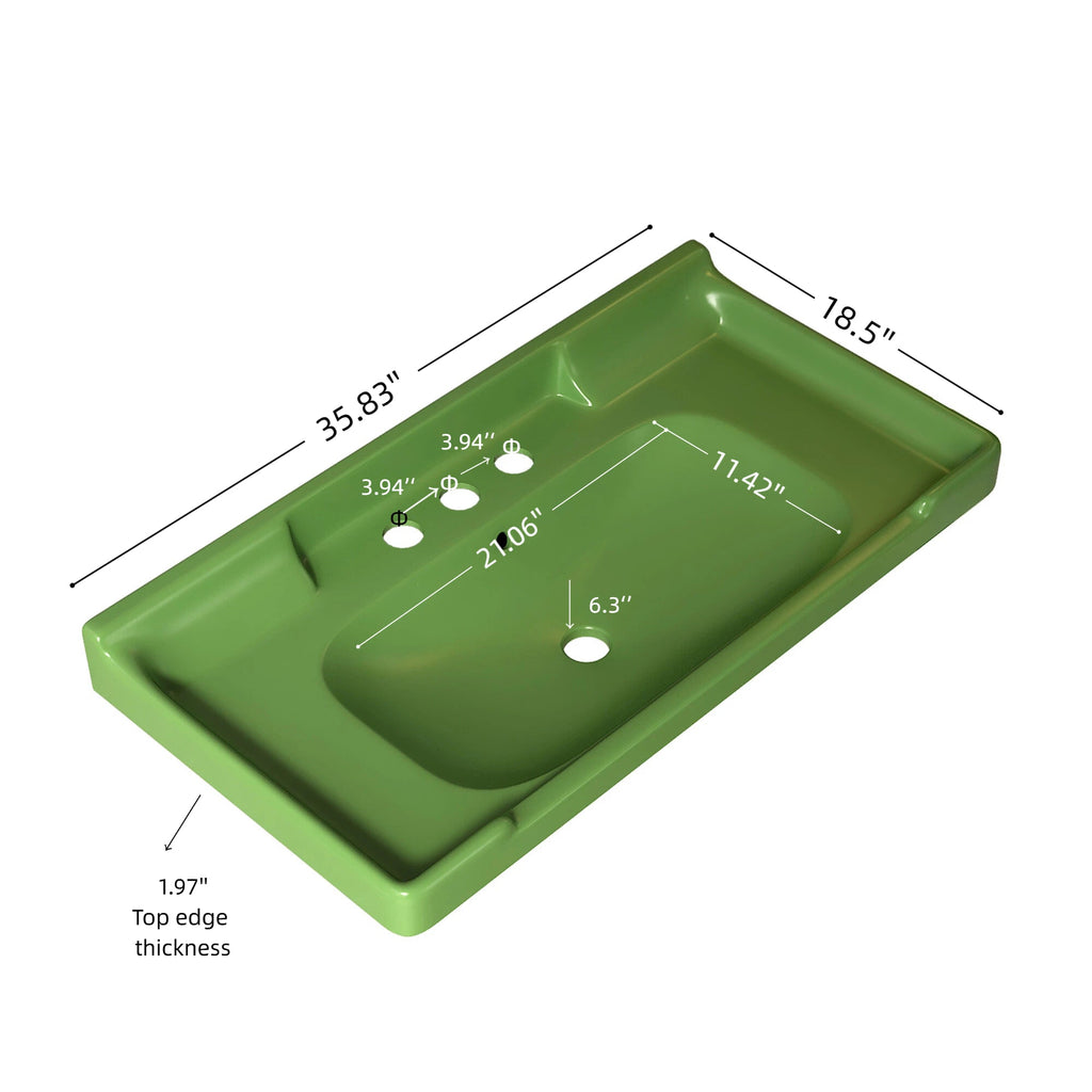 36" Bathroom Ceramic Basin with 3 Pre-Drilled Holes - Green or Black
