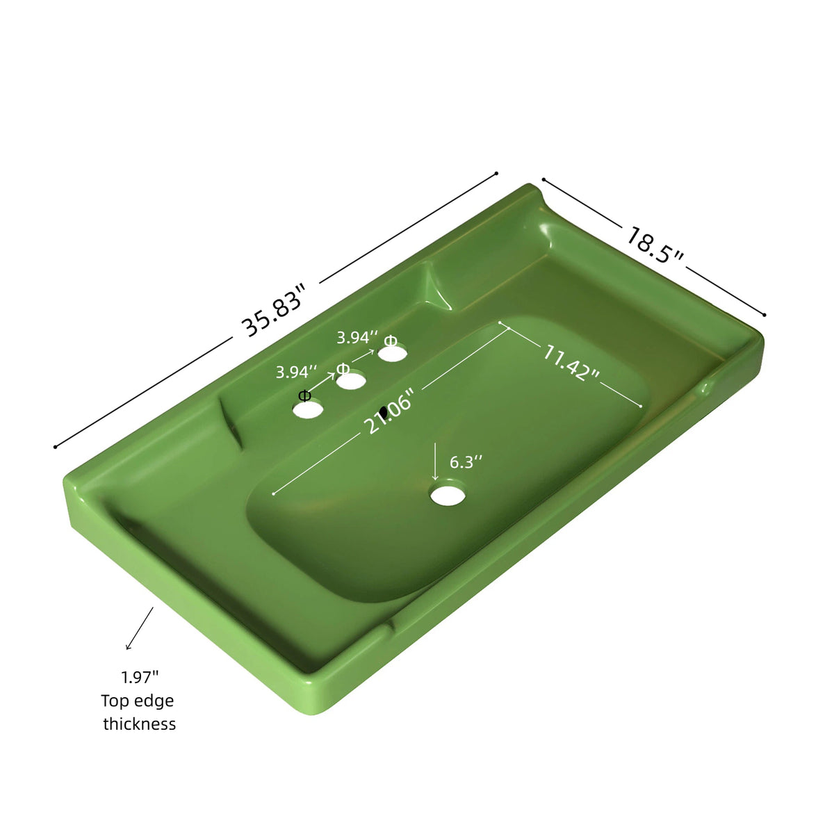36" Bathroom Ceramic Basin with 3 Pre-Drilled Holes - Green or Black