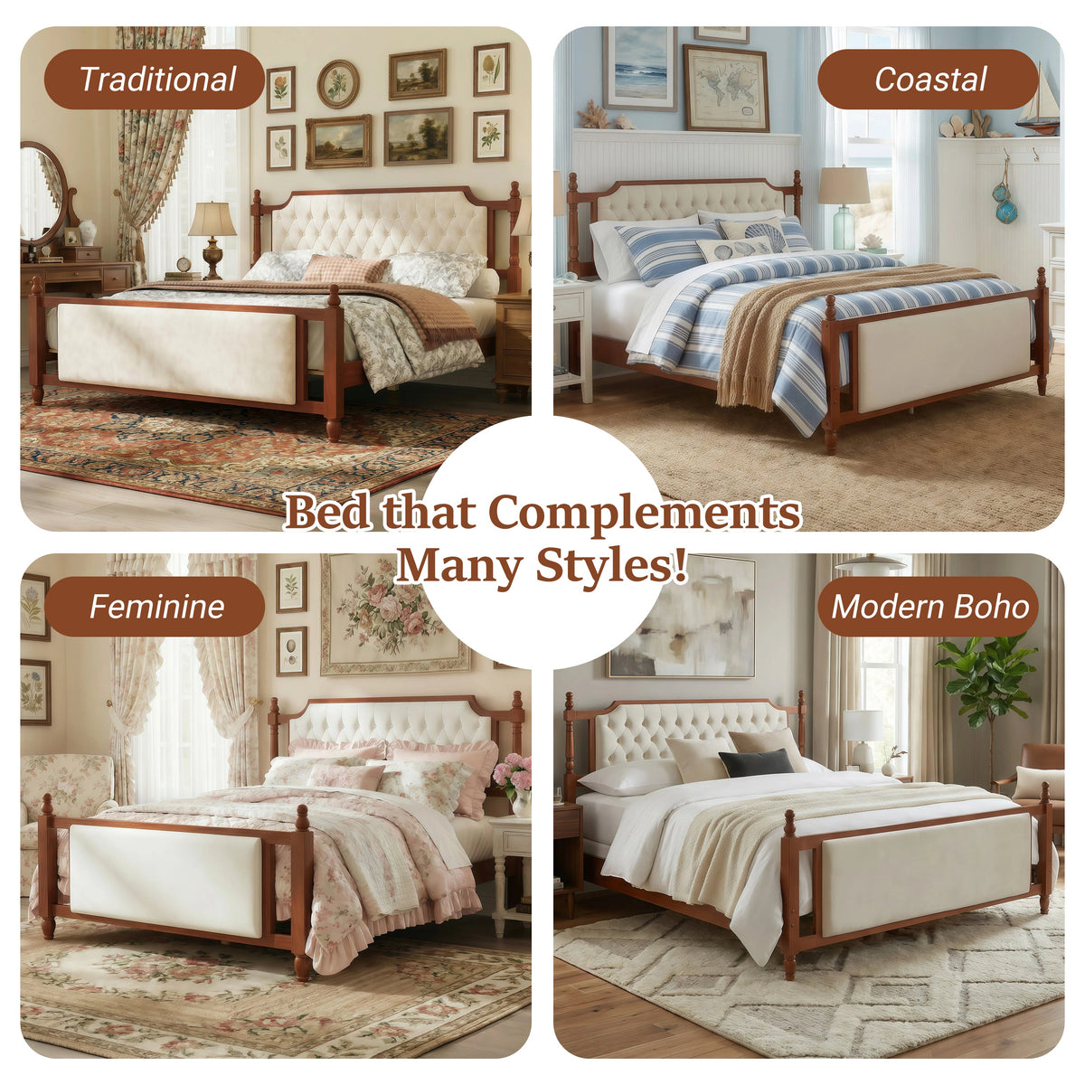 King Size Upholstered Platform Bed with Button Tufted Headboard - Velvet