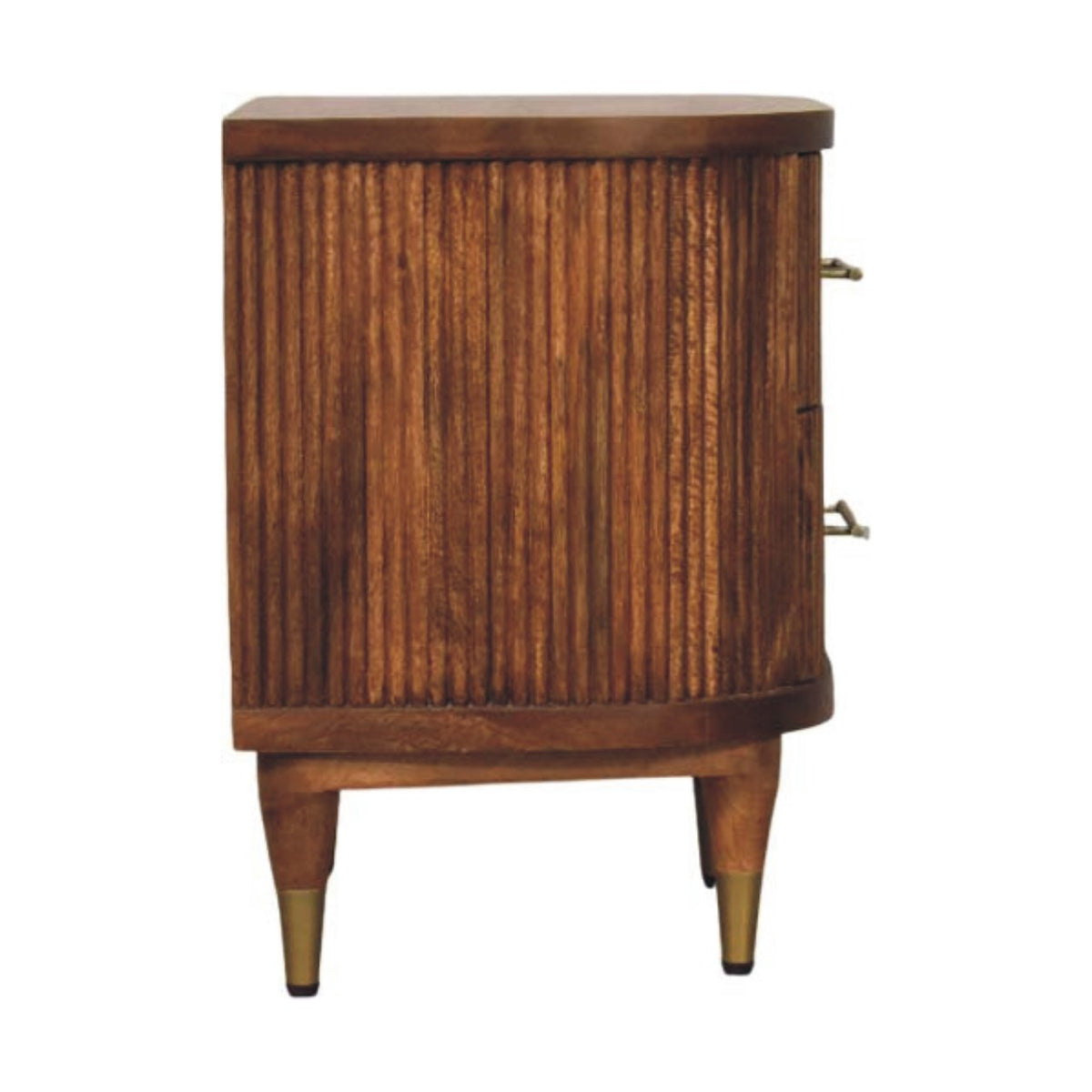 Solid Wood Ribbed Bedside Table with Ribbed Design - Amber Oak Finish