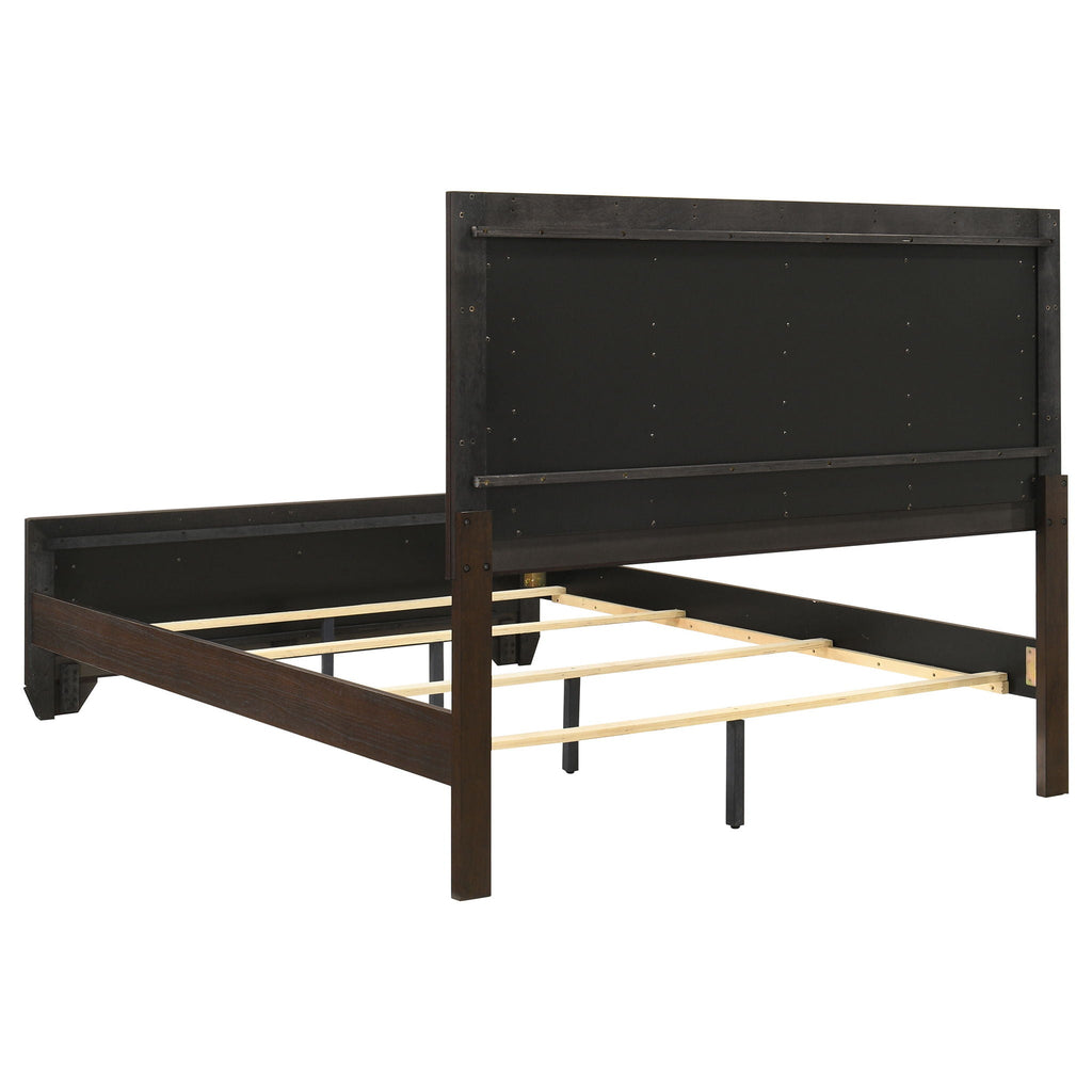 Queen Panel Bed with Structured Panels - Dark Brown