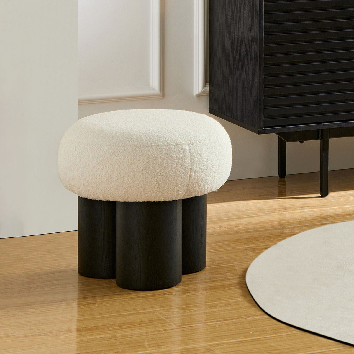 Versatile Mushroom Stool Ottoman with Cushion - Dark Brown, White, Beige