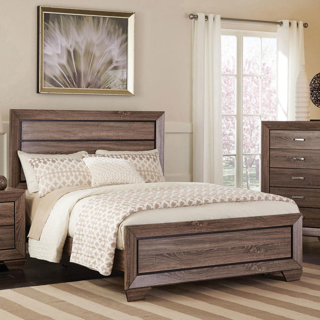 Oatfield Panel Bed with Slatted Design - Dark Brown