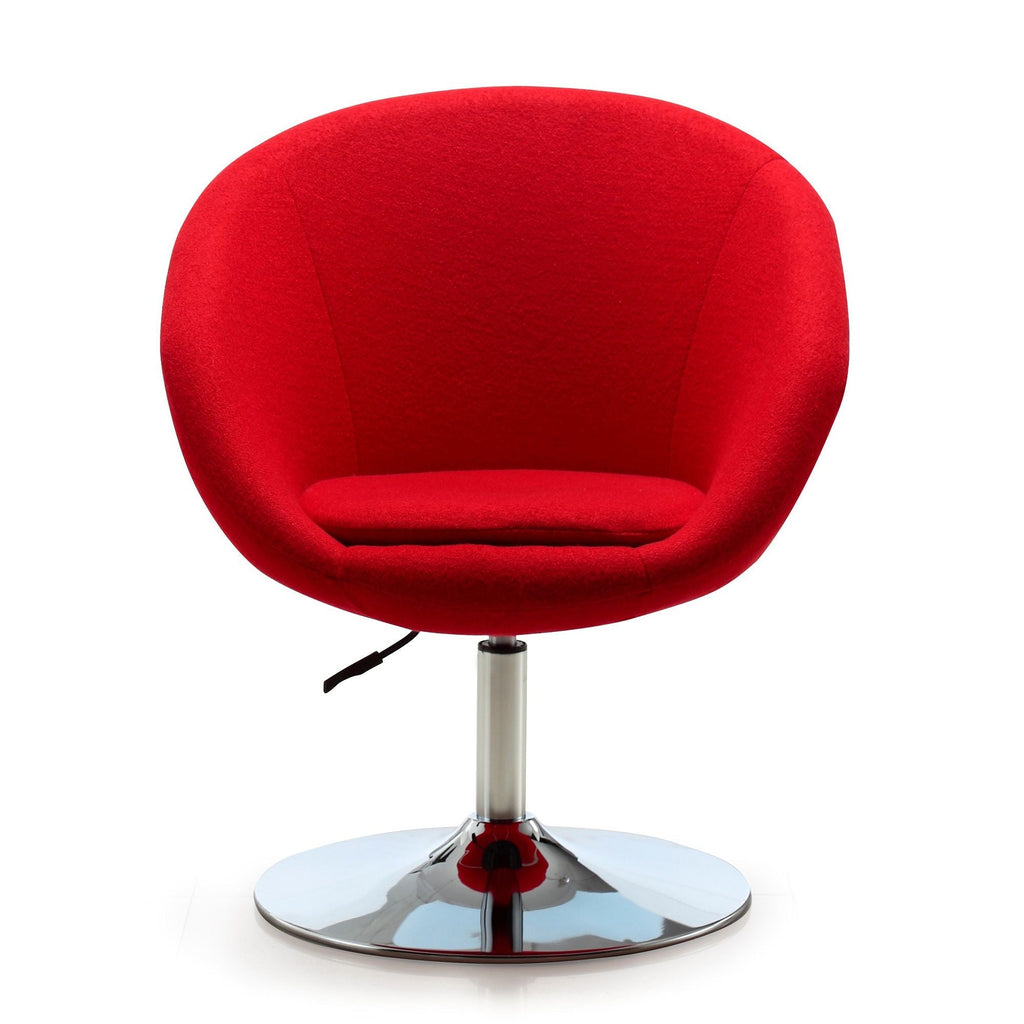 Upholstered Swivel Lounge Chair with Adjustable Height - Red
