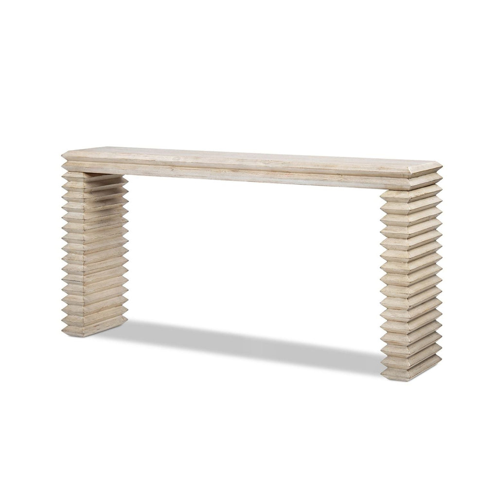 Geometric Waterfall Console Table with Solid Wood Construction - White or Light Brown