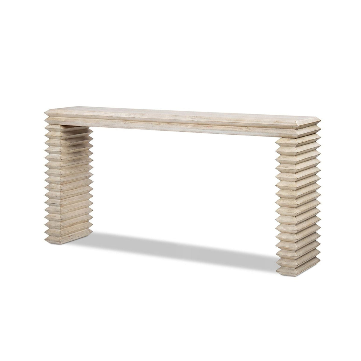 Geometric Waterfall Console Table with Solid Wood Construction - White or Light Brown