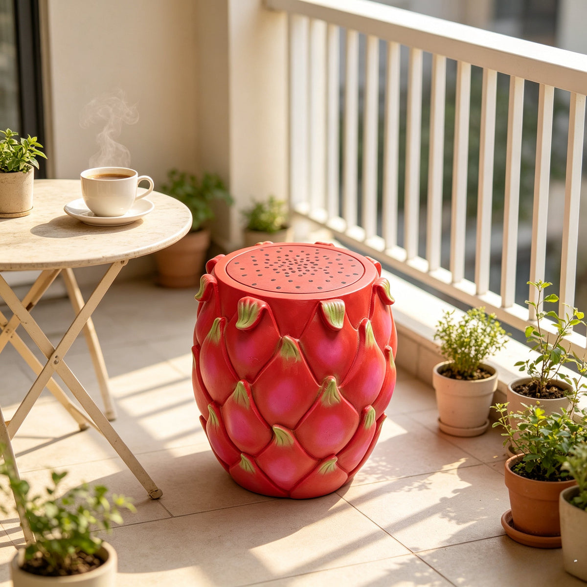 Oversized Resin Dragon Fruit Stool with Sturdy Resin Construction - Red